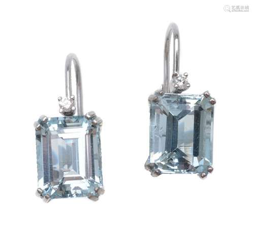 A pair of aquamarine and diamond earrings