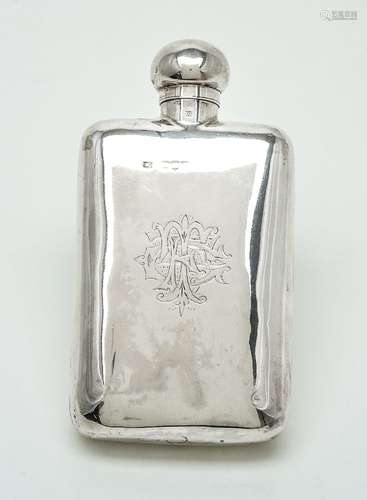 A late Victorian silver rounded rectangular spirit flask by Alexander Clark