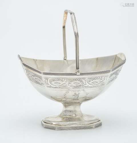 A George III silver canted-rectangular pedestal sugar basket by Robert Hennell I