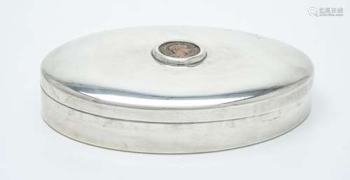 An Italian silver coloured oval box by Serra