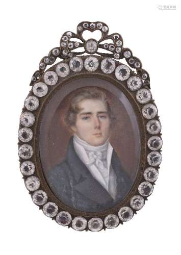 ϒ French School, circa 1820, portrait of a gentleman wearing a blue coat