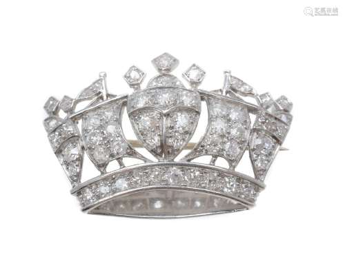 A mid 20th century diamond naval crown brooch