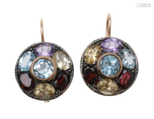 A pair of multi gem set earrings
