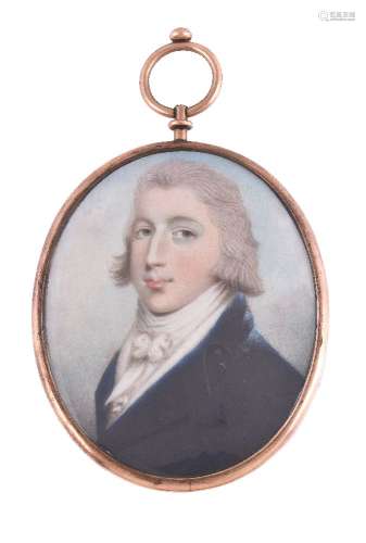 ϒ William Thicke (fl. 1787-1814), portrait of a young gentleman wearing a blue coat