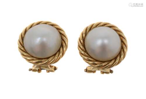 A pair of mabé pearl earrings