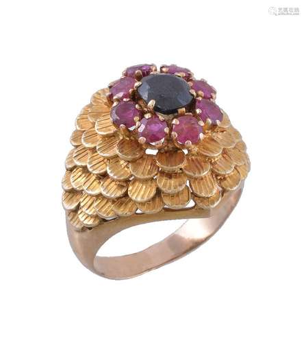 A 1970s ruby and sapphire dress ring