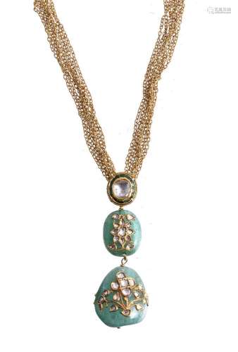 An Indian emerald and diamond pendant