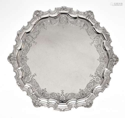 A silver shaped circular salver by Mappin and Webb