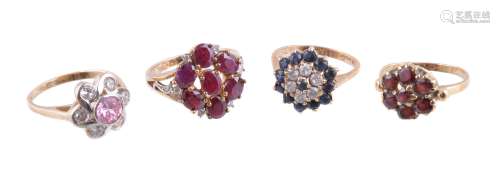 A 9 carat gold garnet and diamond dress ring