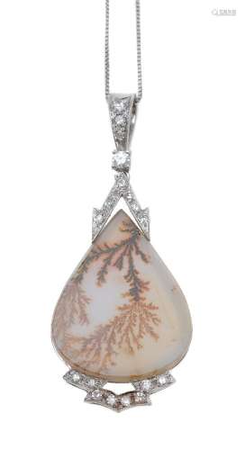 A diamond and moss agate pendant