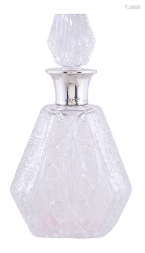 A silver collared cut glass decanter and stopper by Preece & Williscombe