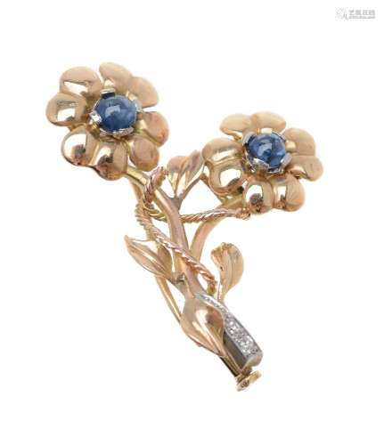 A sapphire floral spray brooch