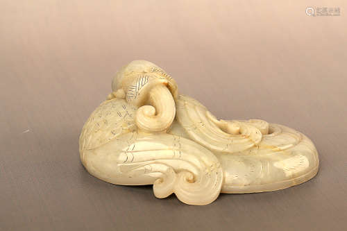 206 BC-220 AD,A MAN FACE BIRD BODY JADE ORNMENT, HAN DYNASTY