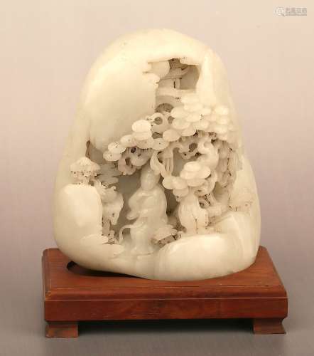 A HUMAN STORY PATTERN MOUNTAIN SHAPED WHITE JADE