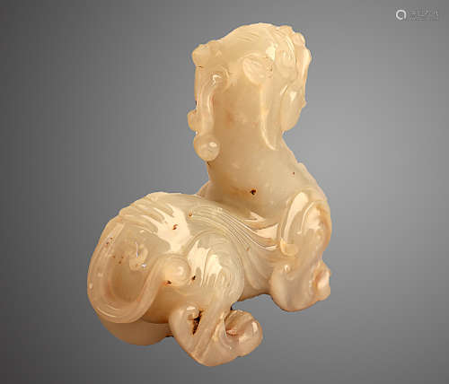 220-420BC, A EVIL AVIOD BEAST CARVED WHITE JADE, WEI AND JIN DYNASTIES