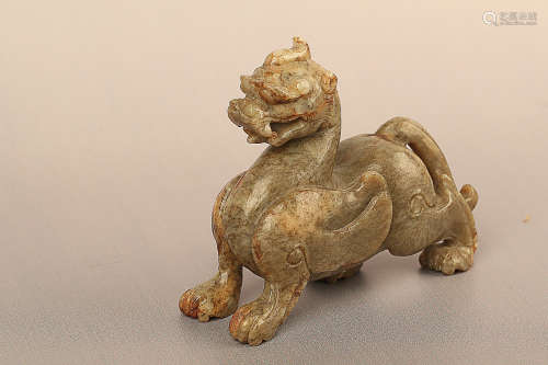 14-16TH CENTURY, A EVIL AVIOD BEAST DESIGN YELLOW JADE, MING DYNASTY