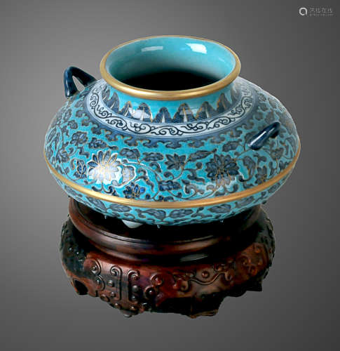 17-19TH CENTURY, A DOUBLE EAR & PINE STONE BOTTOM REFUSE VESSEL, QING DYNASTY
