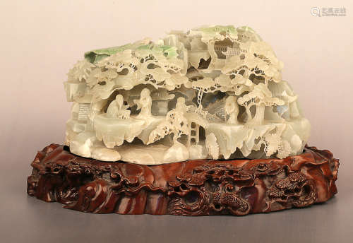 A GREEN&WHITE MOUNTAIN SHAPED JADE PEN RACK