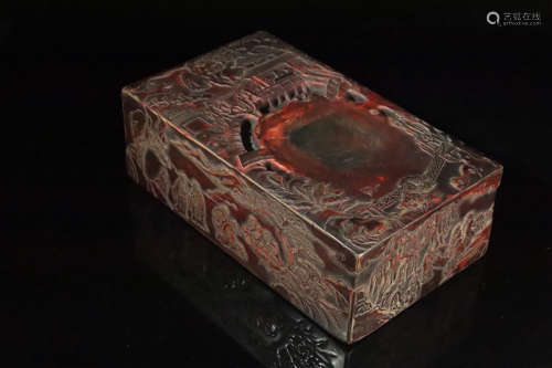 17-19TH CENTURY, AN OLD TIBETAN STORY DESIGN SQUARE DUAN INKSTONE, QING DYNASTY