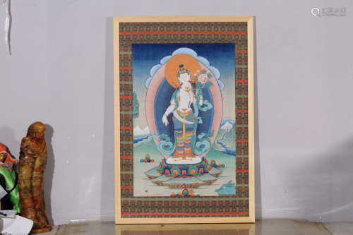 17-19TH CENTURY, A COLOURED GUANYIN TANGKA