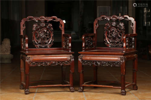 18-19TH CENTURY, A PAIR OF TIGER DESIGN CHAIR, LATE QING DYNASTY