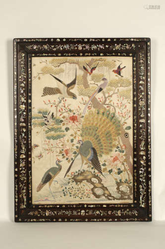 A FLORIAL DESIGN EMBROIDERY HANGING PANEL