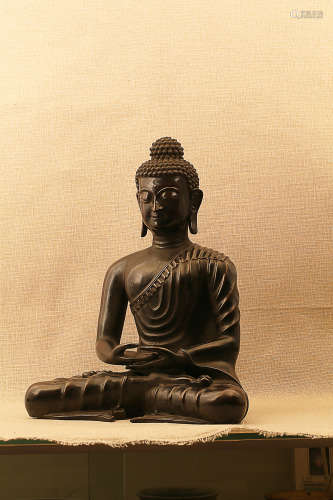 14-16TH CENTURY, A BUDDHA PURPLE BRONZE STATUE, MING DYNASTY