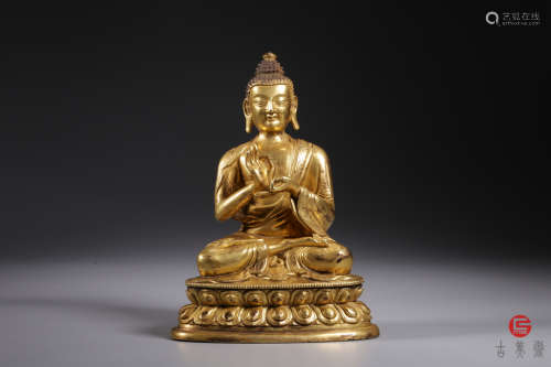 清.精铜铸造顶级镀金工艺一流金水藏传释迦牟尼佛造像