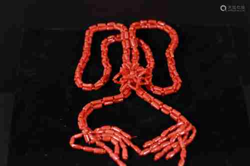 天然红珊瑚米形珠毛衣链（附证书）