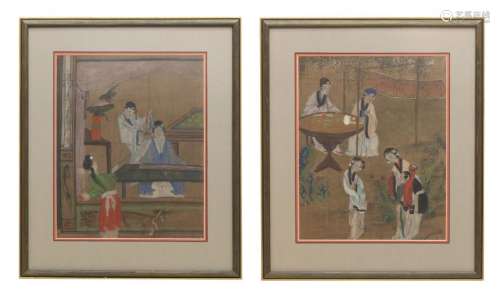 (2) FRAMED CHINESE INK & GOUACHE PAINTINGS ON SILK