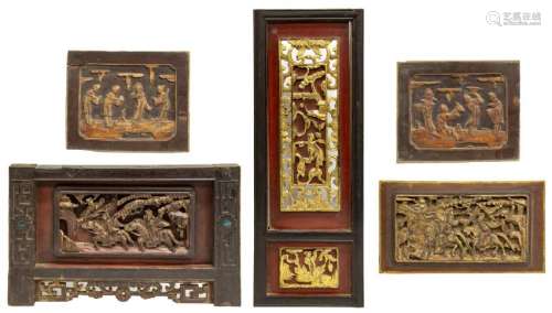 (5) CHINESE CARVED WOOD ARCHITECTURAL PANELS