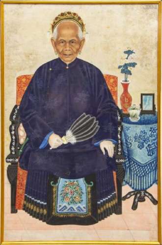 FRAMED CHINESE ANCESTOR PORTRAIT, SHANGHAI