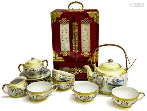 (15) CHINESE TEA SERVICE AND JEWELRY BOX