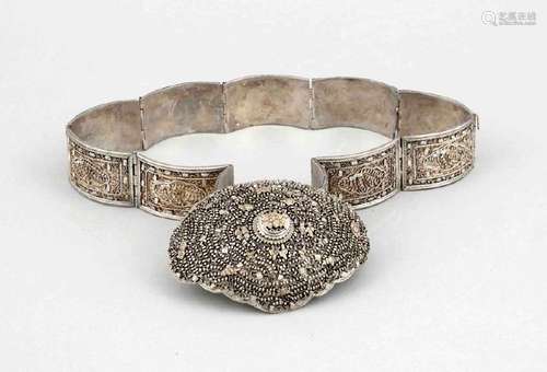 A 20th-century Asian belt, plated, with relief and