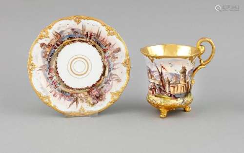 A magnificent cup with saucer, Meissen, mark 1850-1924,