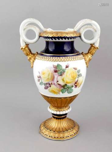 A snake handle vase, Meissen, Mark 1850-1924, 1st