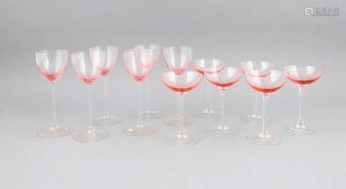 A set of 12 liqueur and 15 port wine glasses, 20th c.,