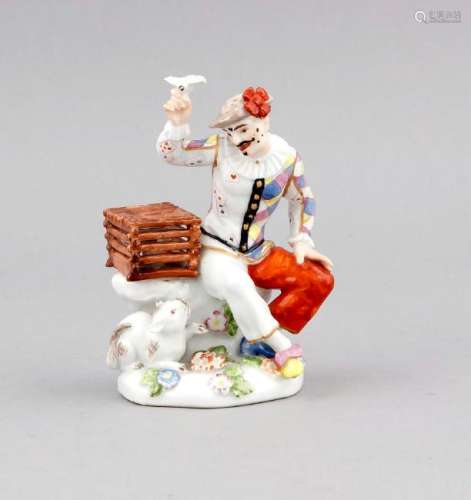 A harlequin with cat and birdcage, Meissen, 18th/ 19th