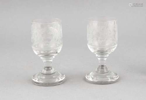 Two glasses, 19th century, minor chips, h. 12 cm