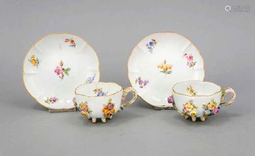 Two cups with saucer, Meissen, stamps 1850-1924, 1st