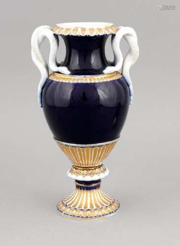 A baluster-shaped and snake-handled vase, Meissen, 19th
