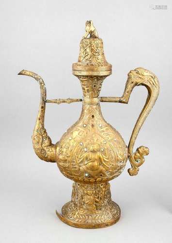 A Sino-Tibetan jug and lid, 19th c., yellow cast,