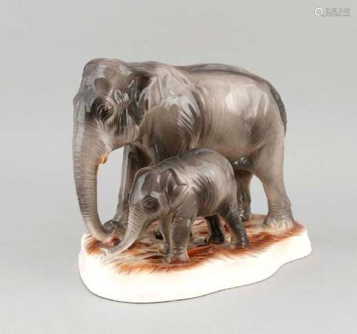 Elephant female with baby, Thuringia, 20th cent.,