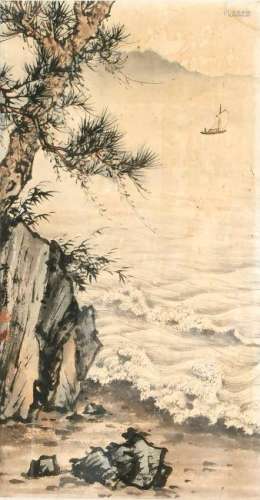 3 Chinese silk paintings, comprising 1 polychrome ink