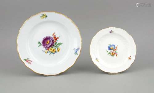 Two plates, Meissen, a breakfast plate, mark after