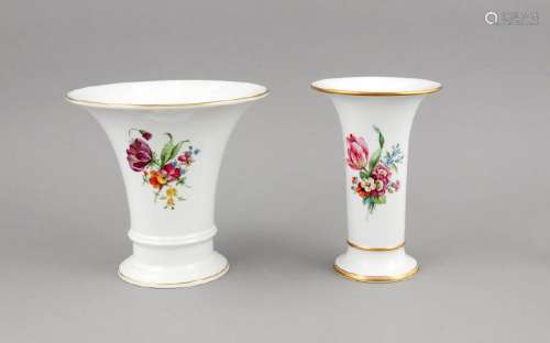 Two vases, KPM Berlin, marks 1962-92, polychrome flower