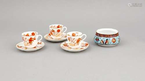 Bowl and 3 cups with saucers, Russia, St. Petersburg,