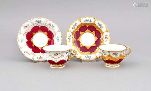 Two mocha cups with saucer, Meissen, marks after 1934,