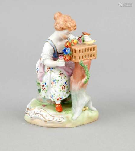 A girl as bird catcher, Potschappel, Dresden, h. 14 cm