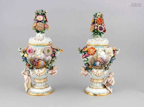 Pair of potpourri vases with cupids, Meissen, marks